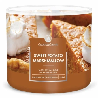 GOOSE CREEK Ароматическая свеча "SWEET POTATO MARSHMALLOW/ Сладкая картошка и зефир", в подсвечнике с 3 фитилями, вес - 411 гр, время горения - 35+ часов, соевый воск