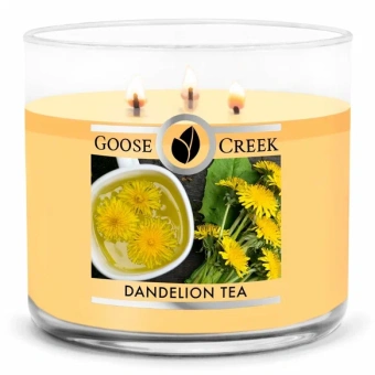 GOOSE CREEK Ароматическая свеча "DANDELION TEA/ Чай из одуванчиков", в подсвечнике с 3 фитилями, вес - 411 гр, время горения - 35+ часов, соевый воск