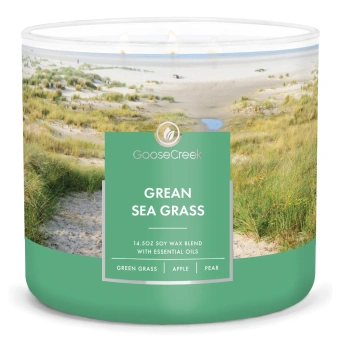 GOOSE CREEK Ароматическая свеча "GREEN SEA GRASS/ Зеленая морская трава", в подсвечнике с 3 фитилями, вес - 411 гр, время горения - 35+ часов, соевый воск